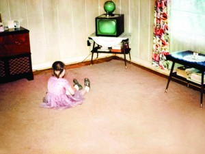 Little Girl Watching First Television, Retro Vintage Style