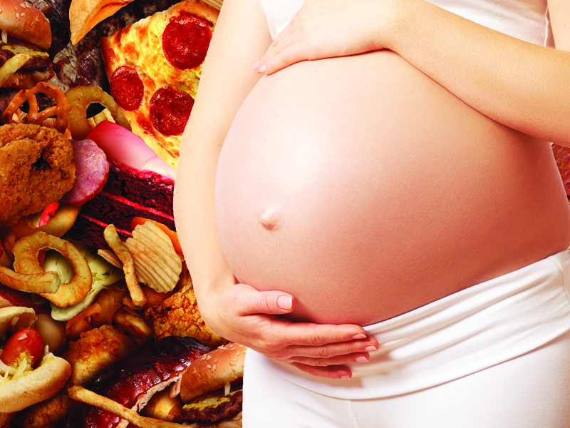 Calorie restriction is not advised during pregnancy but food high in fat and sugar should be avoided
